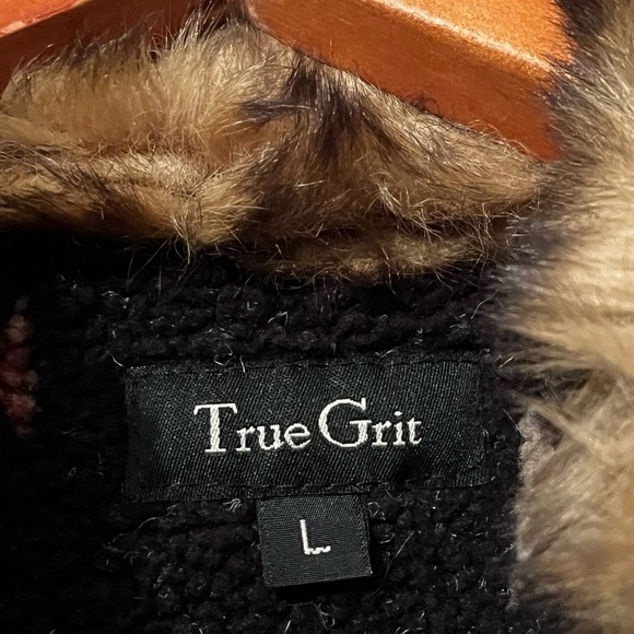 Vintage True Grit Southwestern Aztec Tapestry Vest Faux Fur Collar Sz L Women - Picture 5 of 6